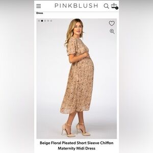 PINK BLUSH | Beige Floral Pleated Short Sleeve Chiffon
Maternity Midi Dress